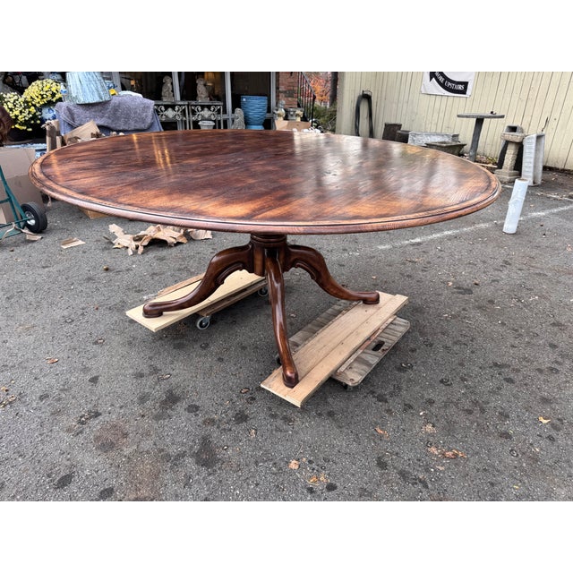 Brown English Round 72" Dining Table For Sale - Image 8 of 10