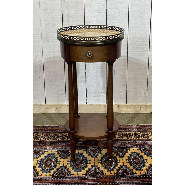 Round Side Table in Cherry Wood with Marble Top, 1970s For Sale - Image 10 of 10
