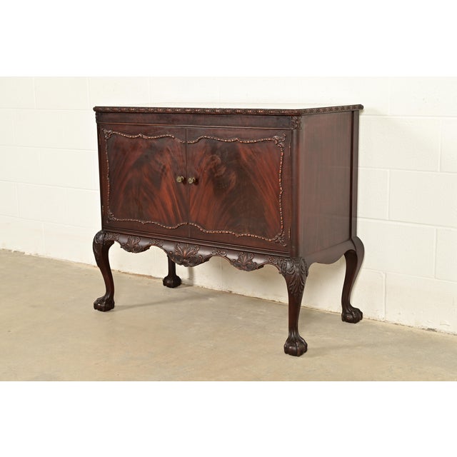 Romweber Antique Chippendale Carved Flame Mahogany Buffet Server or Bar Cabinet, Circa 1920s For Sale - Image 13 of 13
