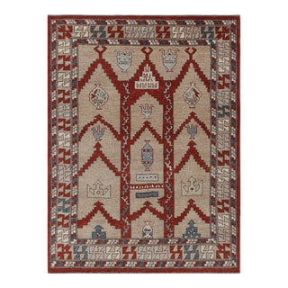 Rug & Kilim’s Konya Style Rug in Taupe and Red With Geometric Patterns For Sale