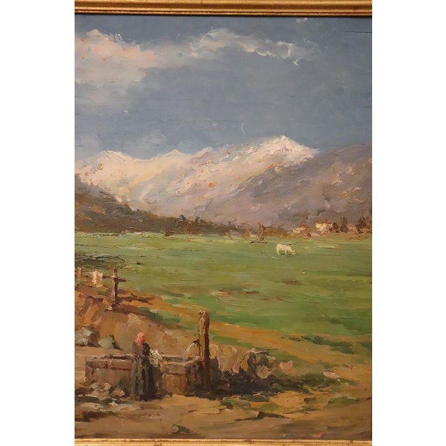 Italian Artist, Mountain Valley Landscape, Oil Painting on Plywood, Framed For Sale - Image 7 of 14
