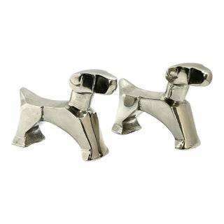 Late 20th Century Pair of Art Deco Style Chrome Finish Dog Sculptures in the Manner of E. Nokolsky For Sale