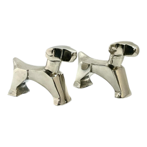 Late 20th Century Pair of Art Deco Style Chrome Finish Dog Sculptures in the Manner of E. Nokolsky