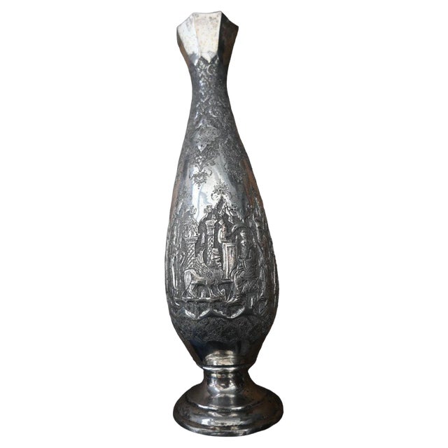 Islamic Qajar Indo-Persian Silver Vase For Sale