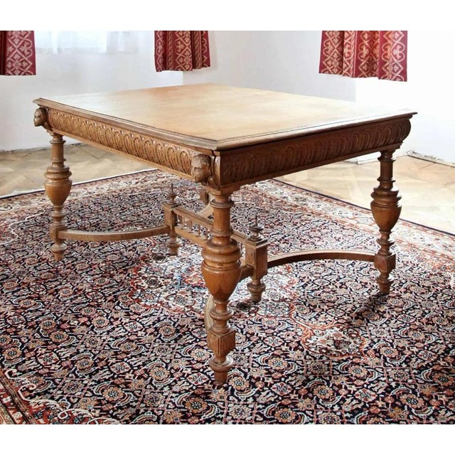 2000 - 2009 Antique Carved Oak Extendable Table For Sale - Image 5 of 6