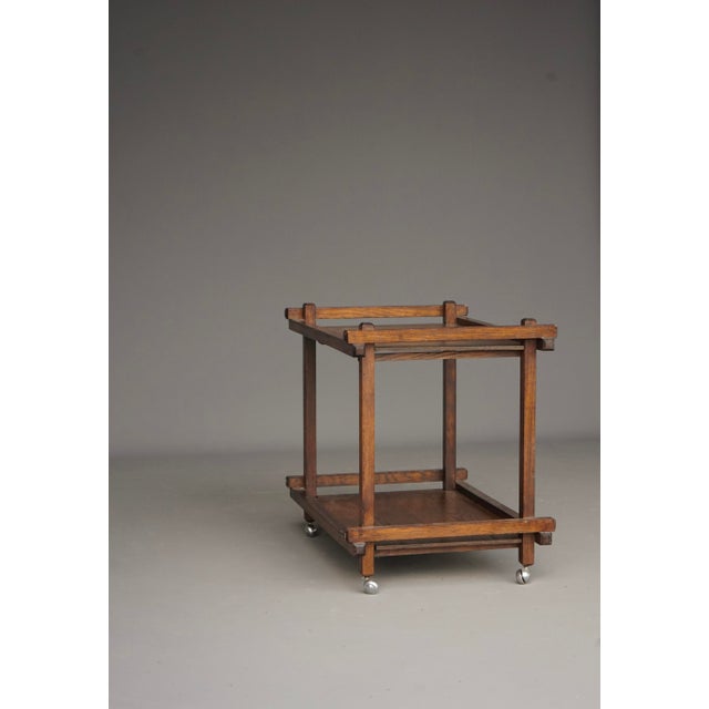 Modernist Dutch Oak Tea Trolley. 1950s For Sale - Image 9 of 11