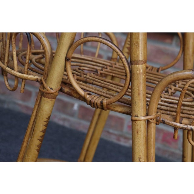 Vintage Italian Oval Bar Cart / Trolley on Caster Wheels in Bamboo and Rattan For Sale - Image 15 of 18