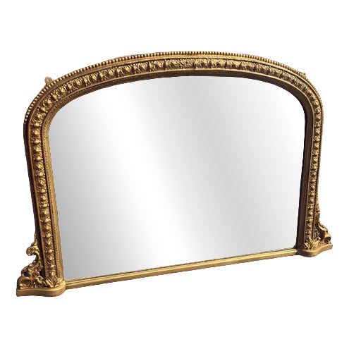Antique English Arched Top Gilt Overmantle Mirror, 1800s For Sale