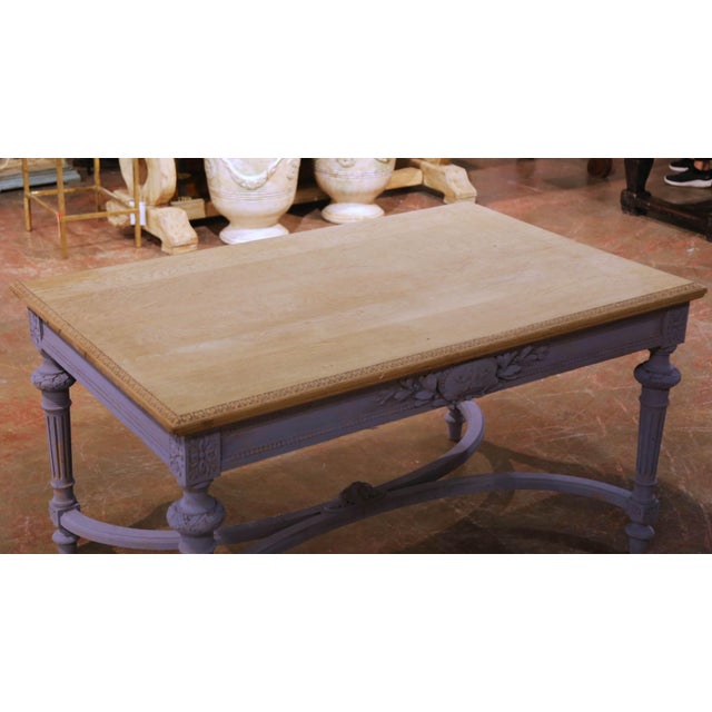 French 19th Century French Louis XVI Style Painted Oak Writing Desk With Bleached Top For Sale - Image 3 of 10