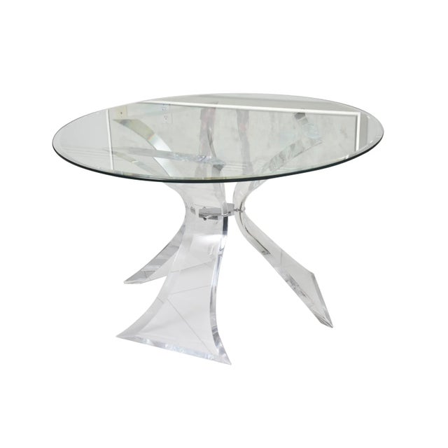Lion in Frost Vintage Lion N Frost Signed Lucite Round Dining Table With Four Lucite and Leather Channeled Chairs For Sale - Image 4 of 12