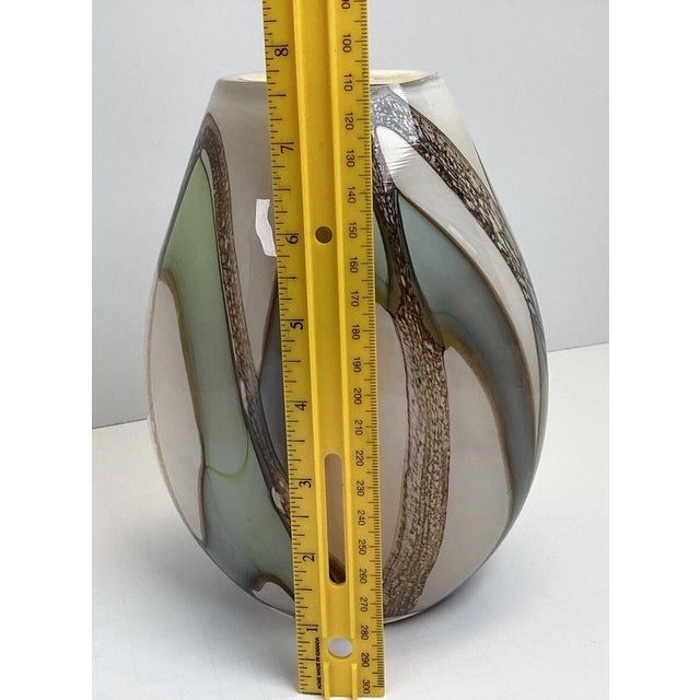 1990s Hand-Blown Art Glass Vase, Cream Green & Brown Modern Design For Sale - Image 5 of 10