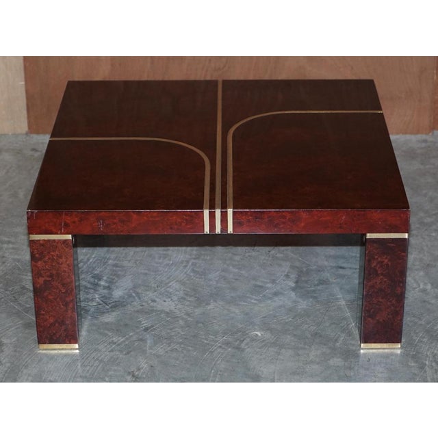 We are delighted to offer for sale this Contemporary Art Modern Burr walnut & brass inlaid coffee table This is truly a...