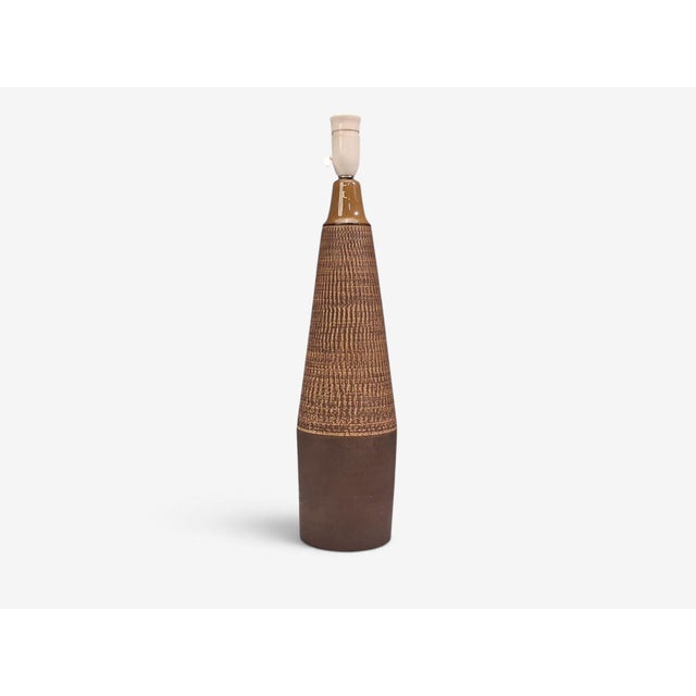 1960s 1960s Mid-Century Modern Hyllested Keramik, Large Rustic Table Lamp, Brown Stoneware For Sale - Image 5 of 11