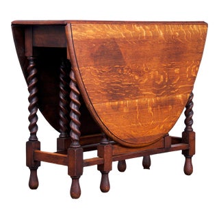 19th Century French Louis XIII Style Tiger Oak Gate Leg Table For Sale