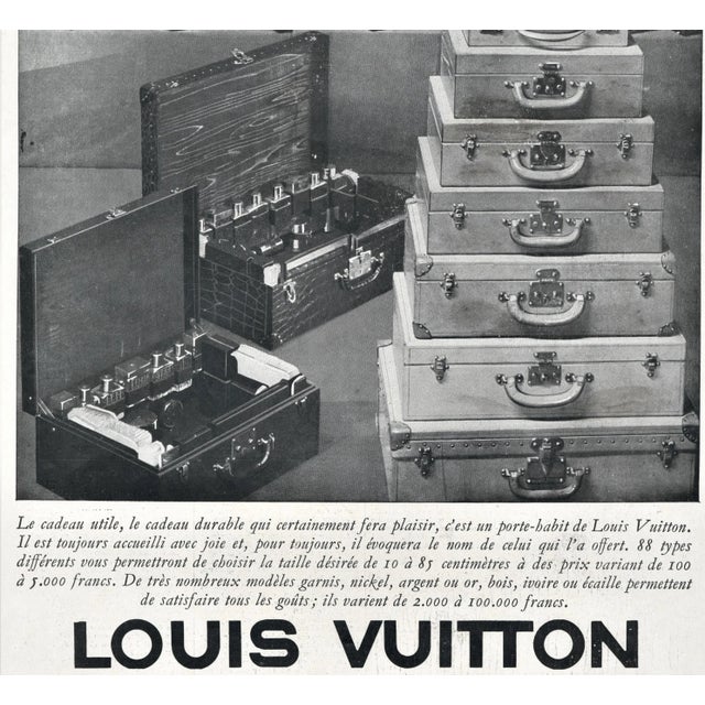 RARE 1931 French vintage advertisement print for Louis Vuitton signature suitcases and toiletry cases. It features the...
