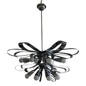 1970s Italian Modern Chrome Chandelier by Gaetano Sciolari, Unsigned