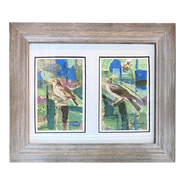 Contemporary Original Stephen Heigh Painting and Collage “Bird Life” For Sale