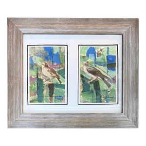 Contemporary Original Stephen Heigh Painting and Collage “Bird Life”