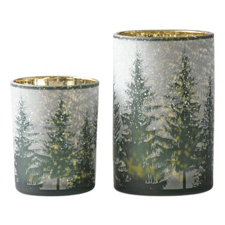 Frosted Pine Mercury Glass Candle Holder (Set of 2) For Sale
