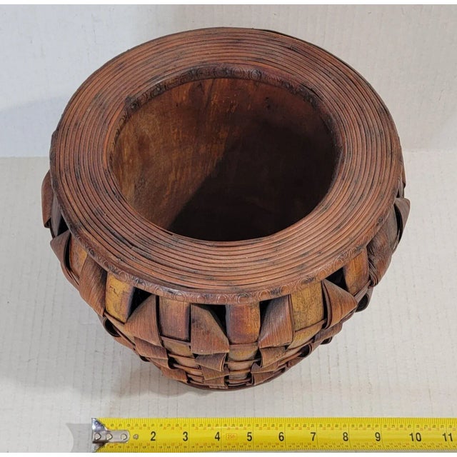 Vintage Artistic Japanese Split Woven Rattan Pencil Reed Planter For Sale - Image 4 of 12