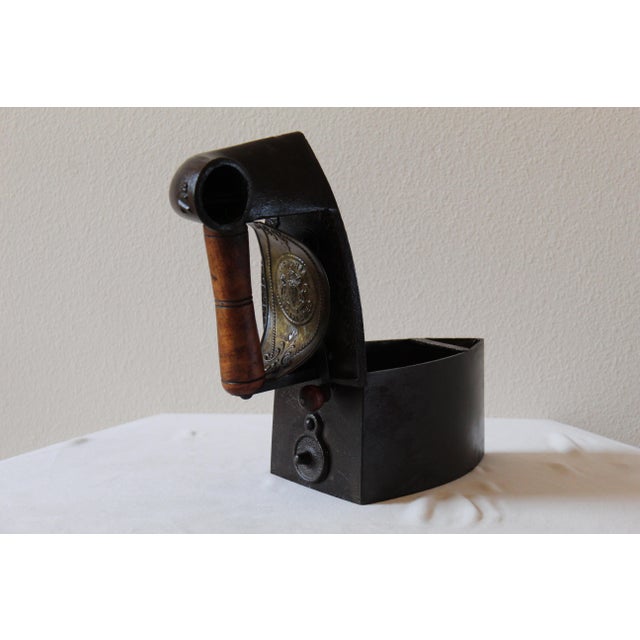 Antique Cast Iron Charcoal Box Iron With Wooden Handle | Early 20th Century For Sale - Image 10 of 17