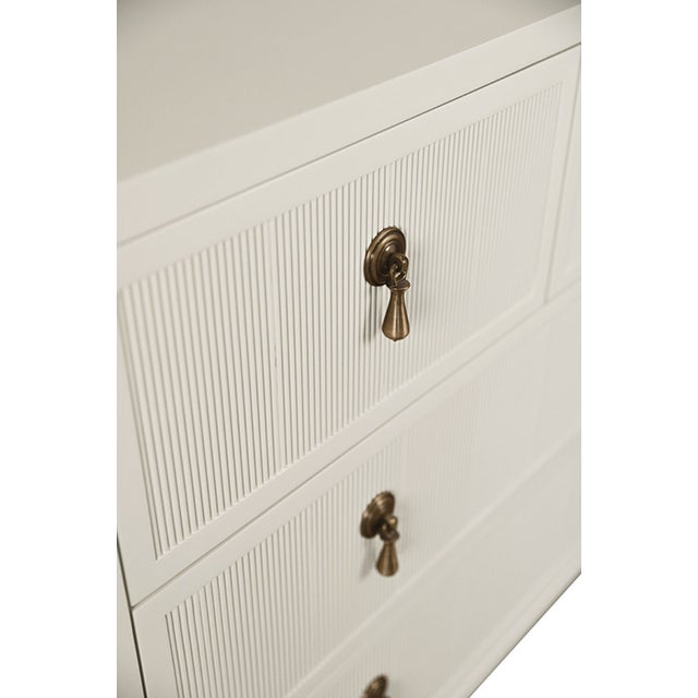 Wood Matthew Izzo Home Pascal Antique White Matte Lacquer Three Drawer Chest With Brass Drawer Pulls For Sale - Image 7 of 7