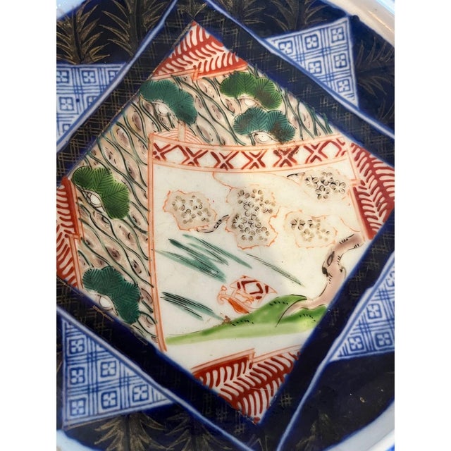 Imari Porcelain Antique Japanese Imari Porcelain Bowl Meiji Period Landscape Design 8.5" For Sale - Image 4 of 7