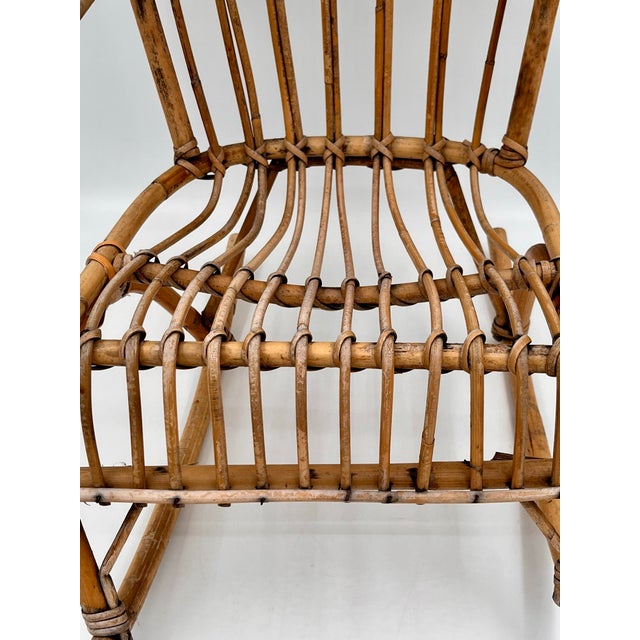 Mid-Century Franco Albini Style Child's Rattan Bamboo Rocking Chair For Sale In New York - Image 6 of 11