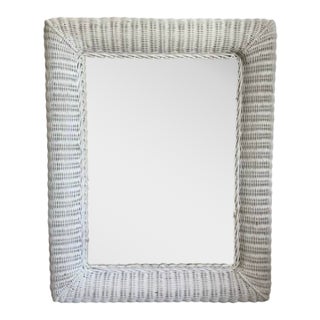 Large Vintage Wicker Framed Mirror, Solid Wood Back 36x3x27” For Sale