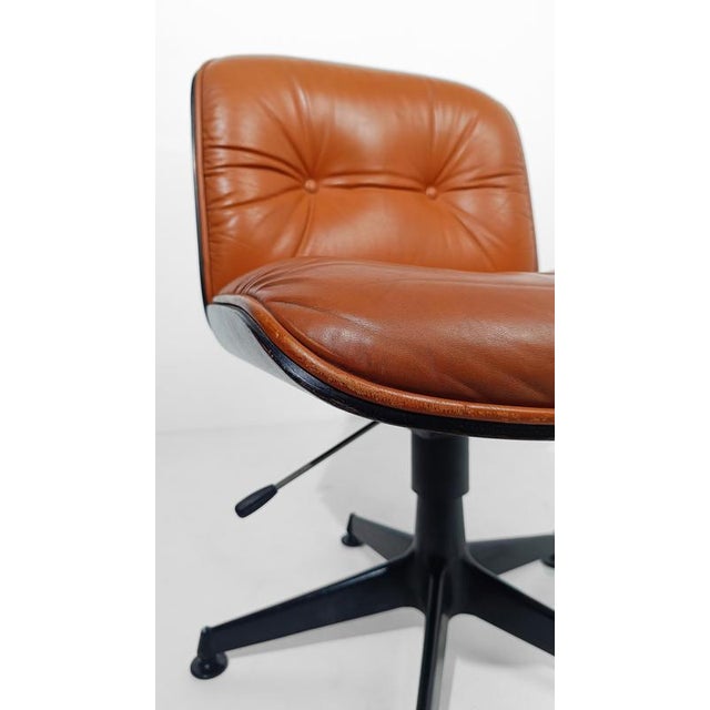 Cognac Leather and Rosewood Desk Chair attributed to Ico Parisi for MiM Roma, Italy, 1960s For Sale - Image 10 of 18