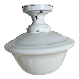 Vintage Schoolhouse Farmhouse Shade With Vintage Ceiling Fixture For Sale