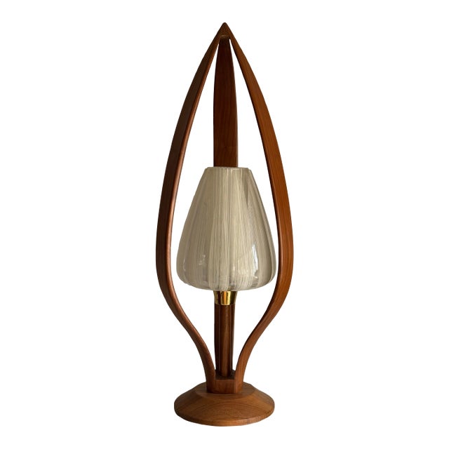 1960s Teak Modeline Style Table Lamp With Western Germany Glass Shade For Sale