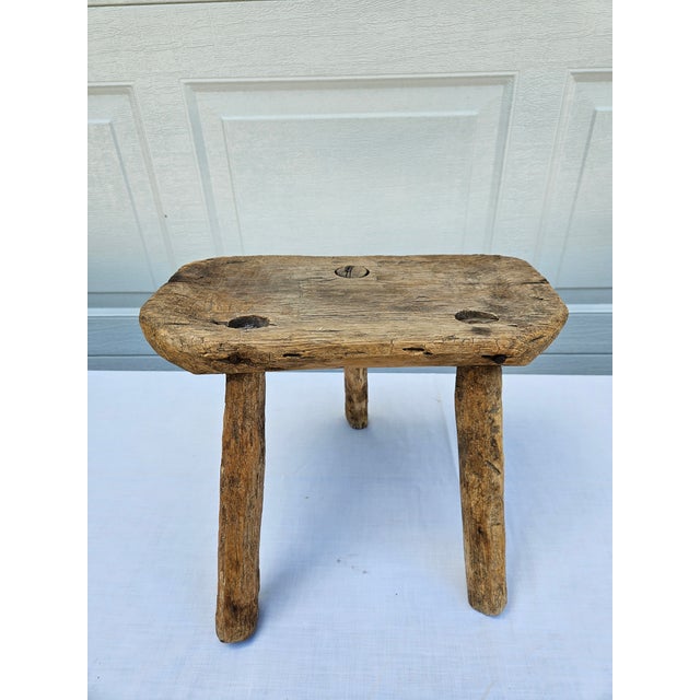 Rustic European Primitive Milking Stool -Decorative For Sale - Image 3 of 12
