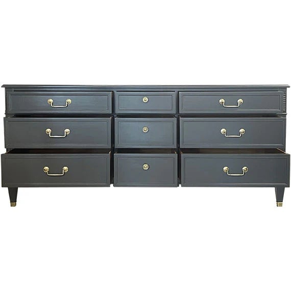 Transitional 1900-1909 74" Finished 9 Drawer Kindel Vintage Dresser For Sale - Image 3 of 4