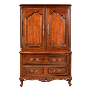 Century Furniture French Provincial Louis XV Carved Cherry Wood Armoire Dresser or Gentleman's Chest For Sale