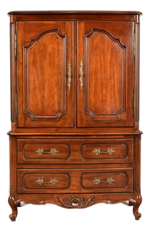 Century Furniture French Provincial Louis XV Carved Cherry Wood Armoire Dresser or Gentleman's Chest