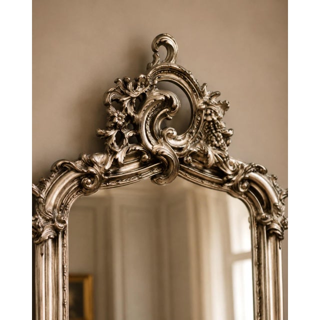 Late 20c Rococo Silver Wood Floor Mirrors by Artisans - Pair- 2 Pc For Sale - Image 6 of 18