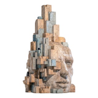 Large Architectural Carved Polychrome Wood Head Sculpture by Jose Perozo, 2023 For Sale