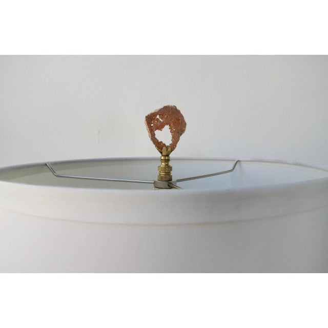 Copper/Coral Orange open face geode finials banded in 14 KT gold and set in brass bases. Truly Hollywood Regency style,...