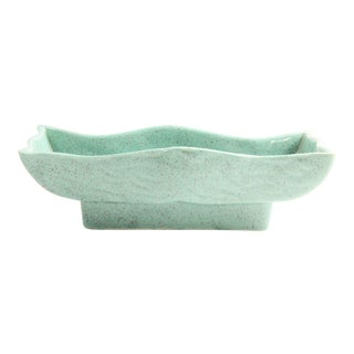 Vintage Mid Century Modern Turquoise Brown Speckled Glazed Ceramic Pedestal Planter For Sale