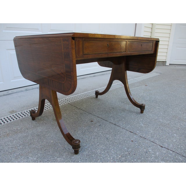 Mid 20th Century Baker Furniture Mahogany Regency Drop Leaf Sofa Table Writing Desk For Sale - Image 5 of 12