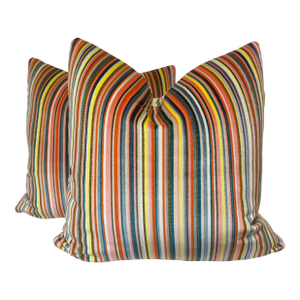 Striped Velvet Indoor/Outdoor 22" Pillows-a Pair