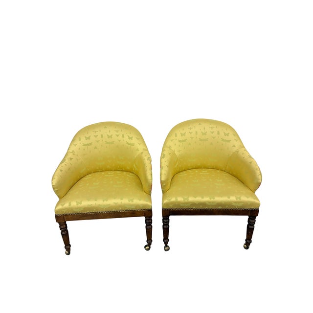 Century Furniture Pair of Century Furniture Model 3277 “Gentleman’s” Upholstered Game Chairs With Brass Casters For Sale - Image 4 of 12