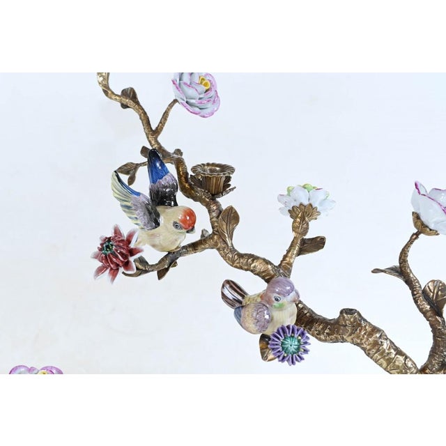 French Bronze Branches with Porcelain Birds and Flowers, Set of 2 For Sale - Image 16 of 18