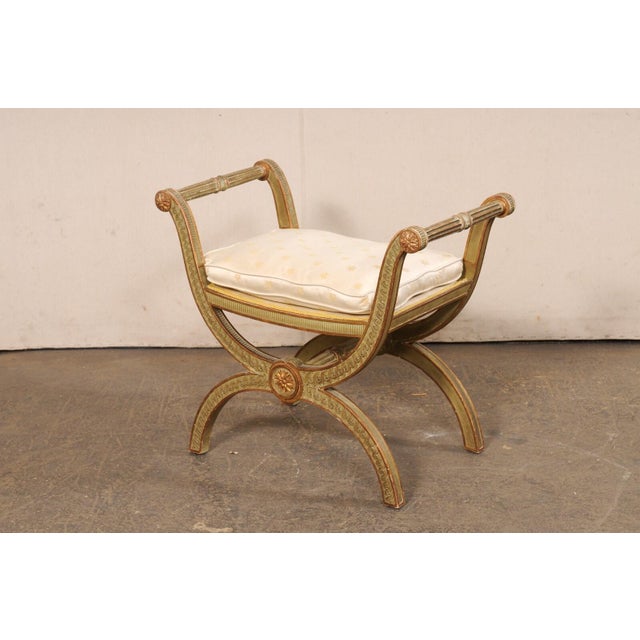 Mid 20th Century Italian Carved-Wood Curule Stool W/Cushion For Sale - Image 12 of 13