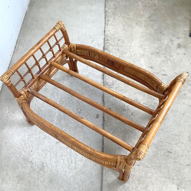 Tan Ficks Reed Style Rattan Lounge Chair and Ottoman With Floral Cushions For Sale - Image 8 of 18