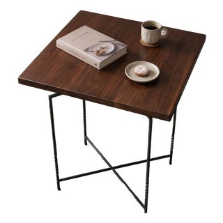 Narrow Side Table, Solid Black Walnut End Table, Handmade Small Side Table With Steel Base For Sale