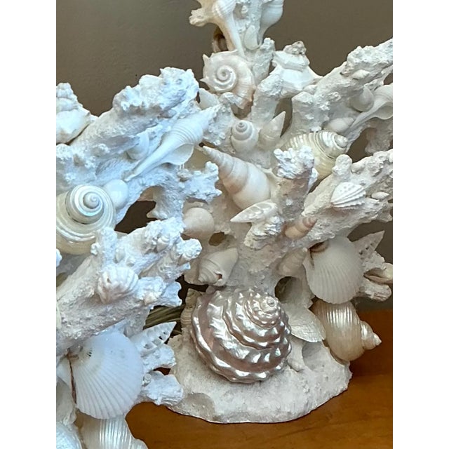 Nautical Vintage Shell Encrusted Faux Coral Table Lamps - Pair For Sale - Image 3 of 12