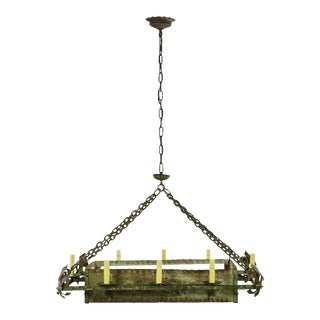 Mid 20th Century European Wrought Iron Verdigris Patina Chandelier For Sale