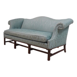 Hancock & Moore Damask Upholstered Chippendale Sofa For Sale
